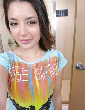 18 year old female boxer Sabrina Blond covers up her naked tits